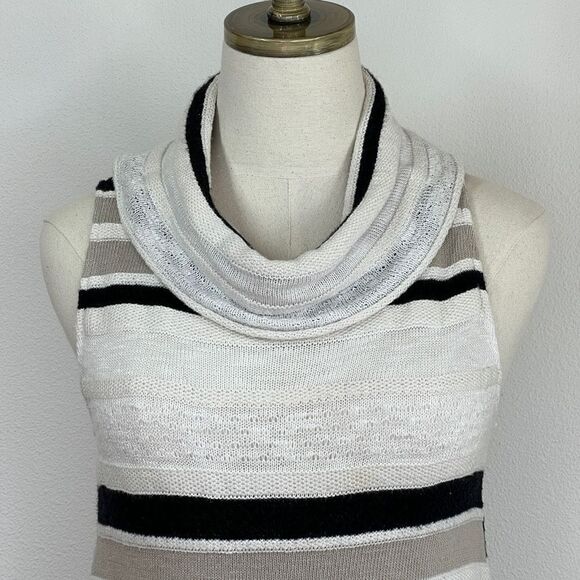 Dolan Sleeveless Sweater - Tan, Black, White Stripe-Cowl Neck-Medium - Picture 5 of 11
